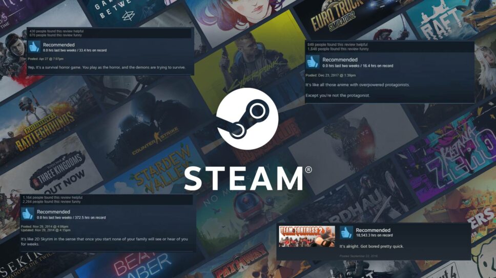 a screenshot of steam logo with user reviews 